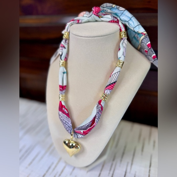 Host Pick!! Gemelli Scarf Necklace with Gold Heart Pendant – Statement Jewelry - Picture 7 of 7